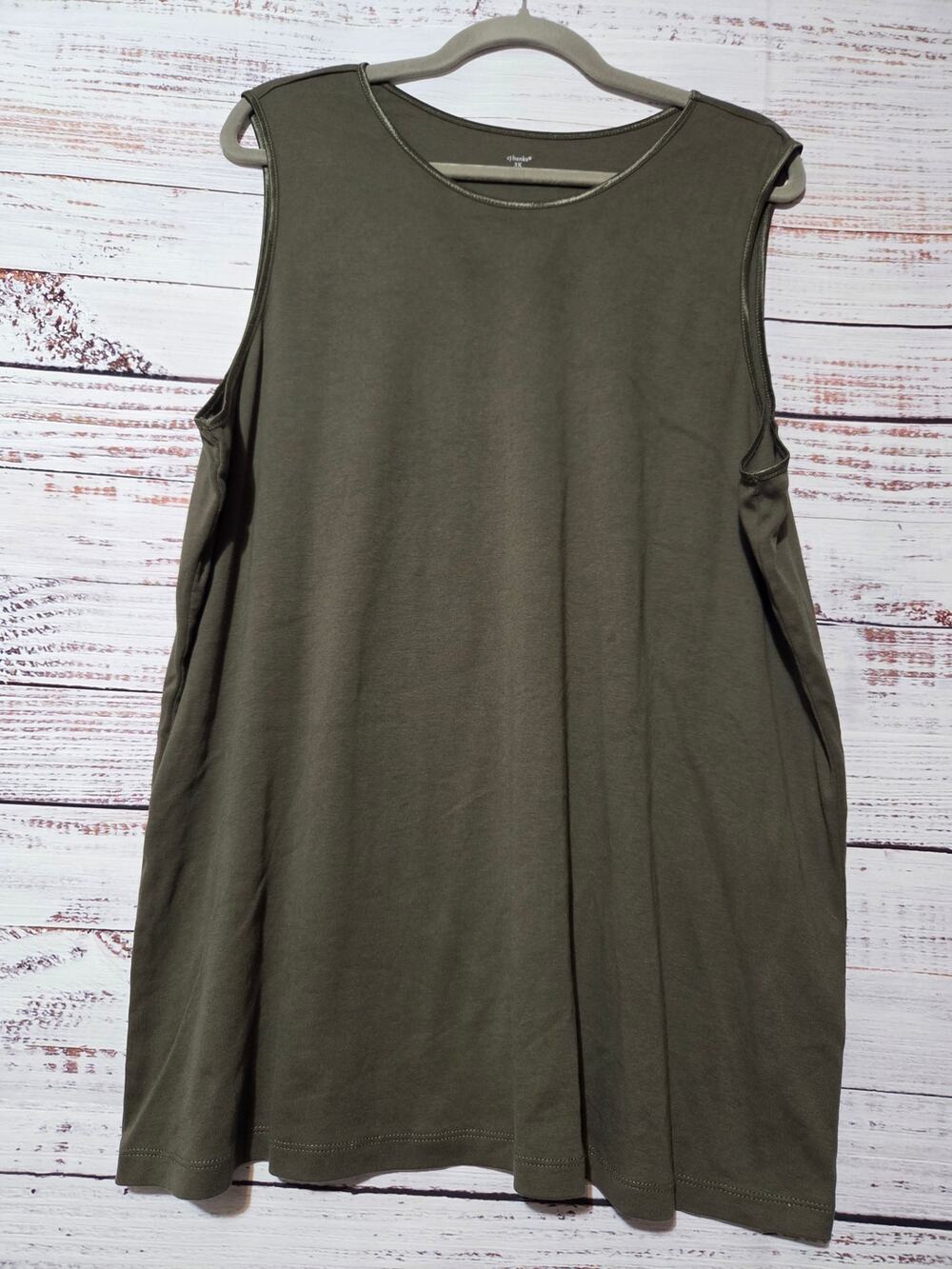 CJ Banks Shirt Ladies 3x Olive Green Sleeveless 100% Cotton